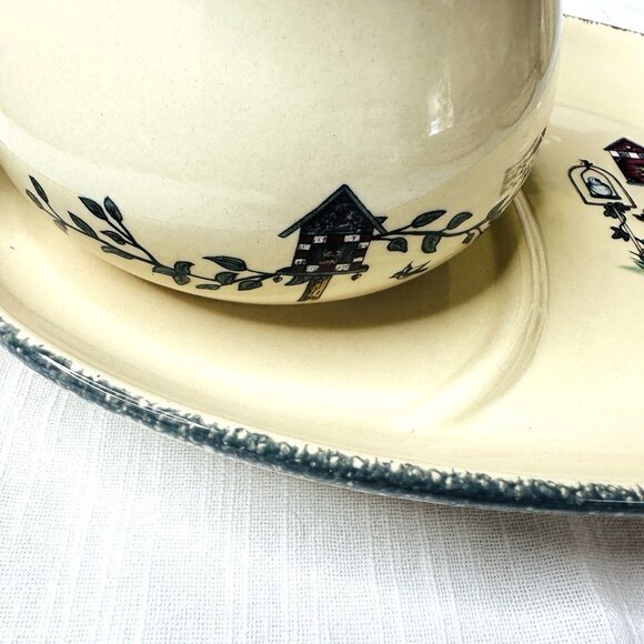 Home & Garden Party Birdhouses Stoneware Soup Bowl & Sandwich Plate Platter Set - Picture 5 of 13